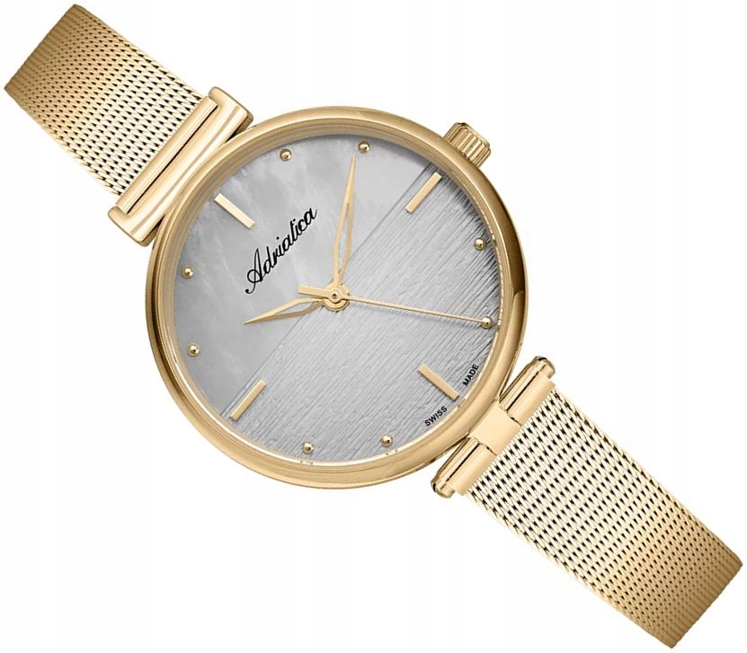 Módní Švýcarské Dámské Hodinky Adriatica Swiss Made Mesh Gold A3737.119ZQ