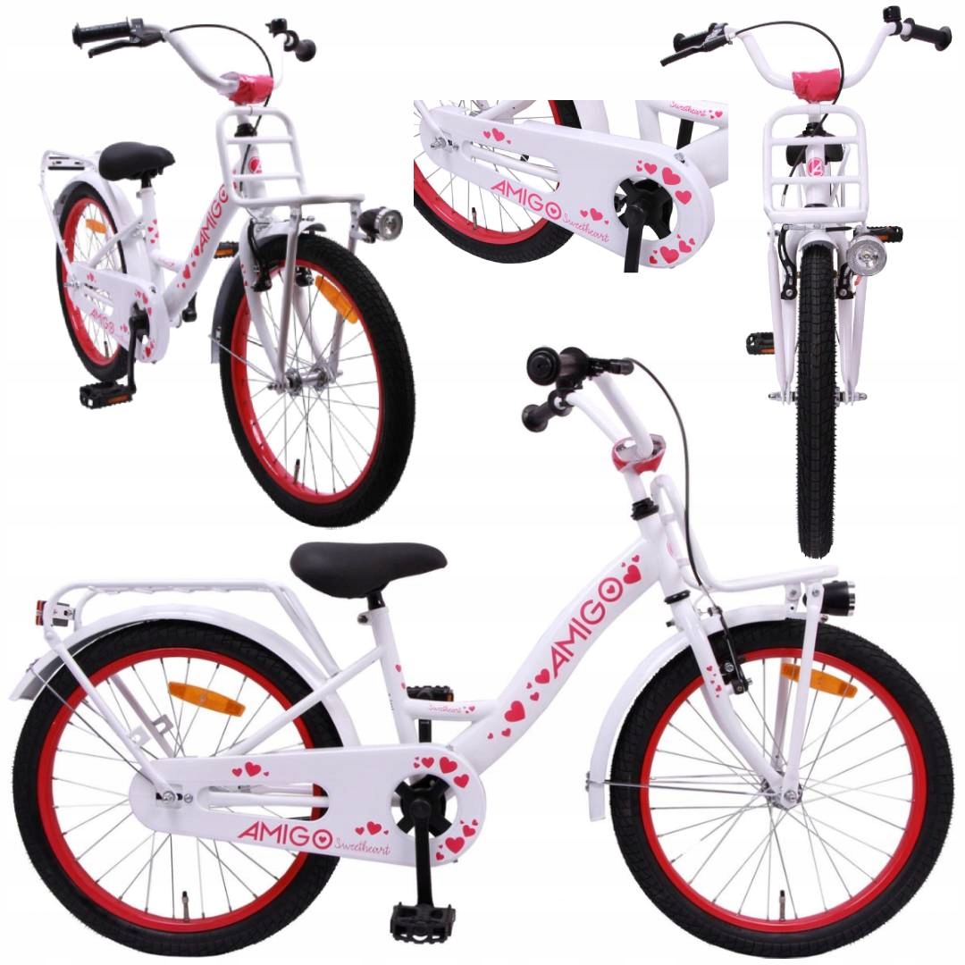 Rowerek dziecięcy dla dziewczynki rożowo biały Amigo koło 18 " z Holandii
