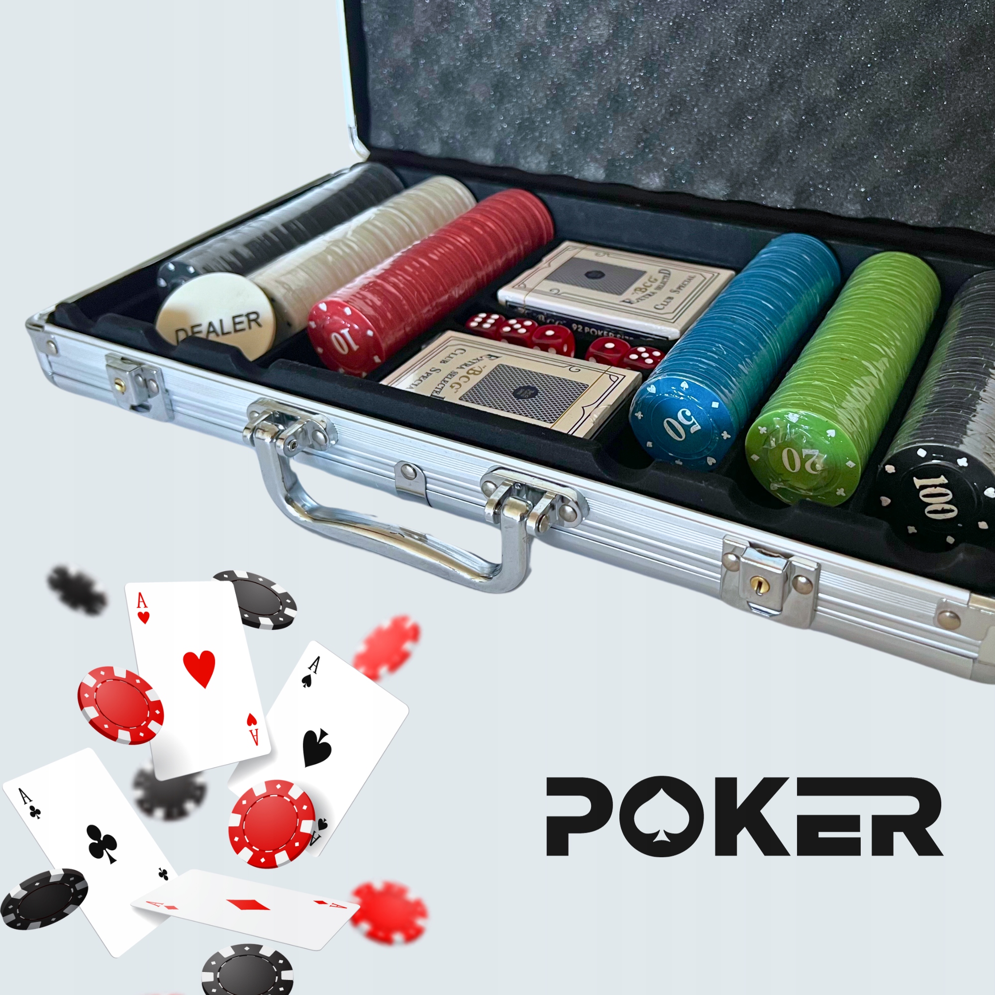 Zestaw do pokera 300 | Żetony do pokera + Porządna Mata + Karty + Walizka Nazwa PokerSet