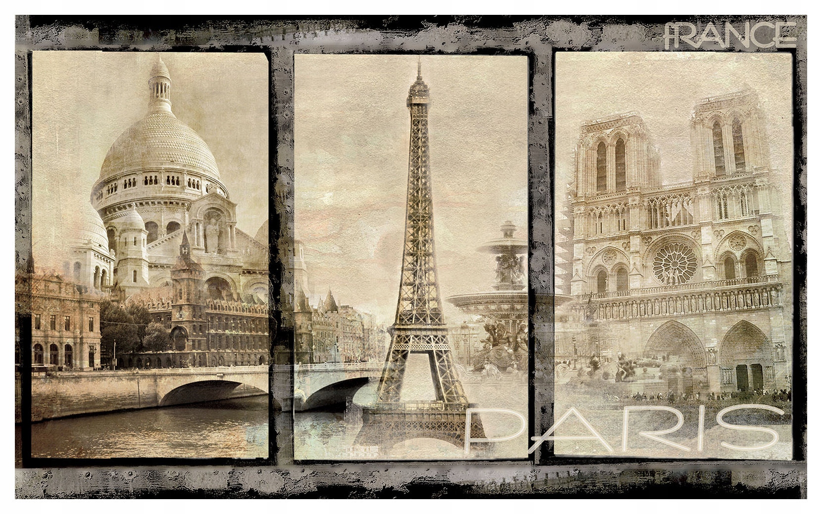 Fototapeta Paříž Sacre Coeur Eiffelova věž Notre Dame 300x210 lepidlo