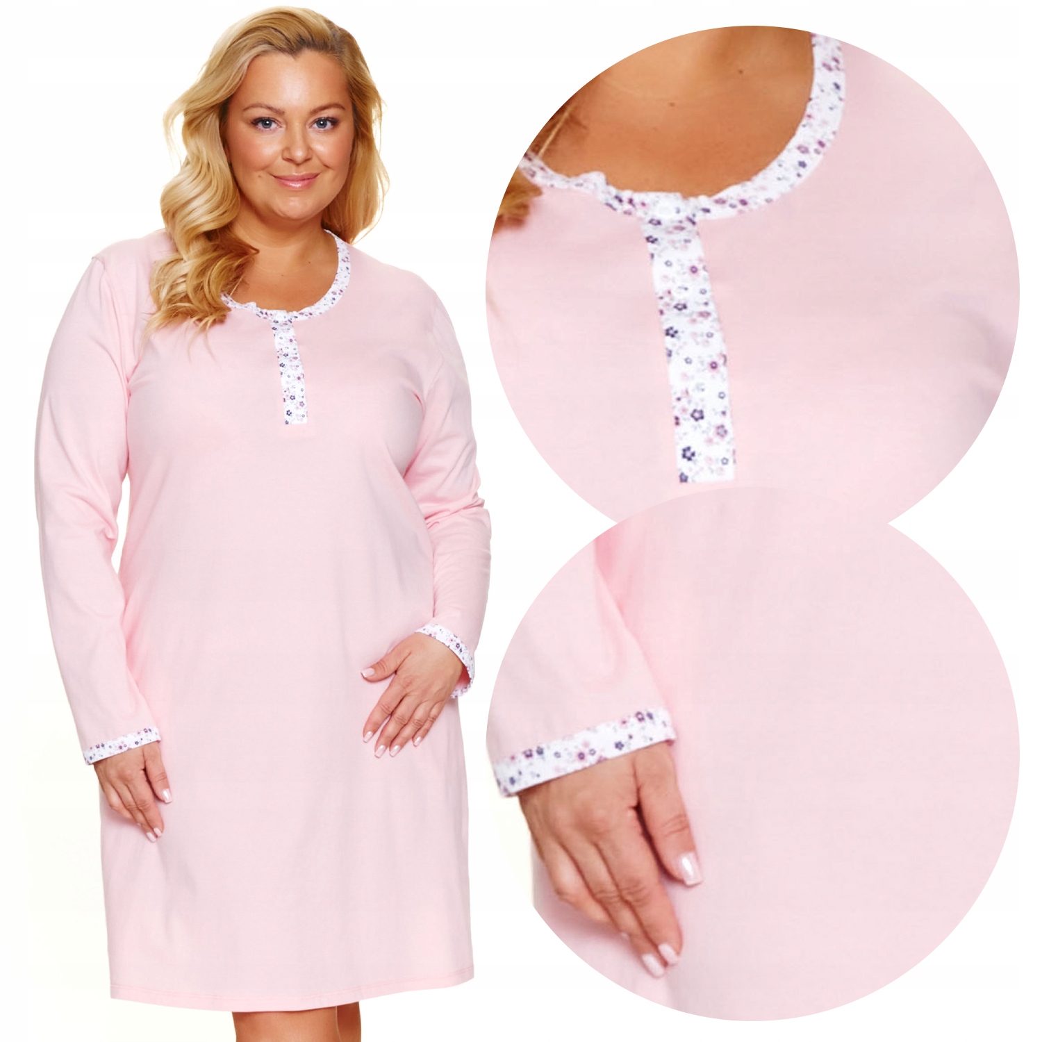 Doctor Nap TB.7323 sweet pink bavlna dlouhý rukáv růžový Noční Tričko L