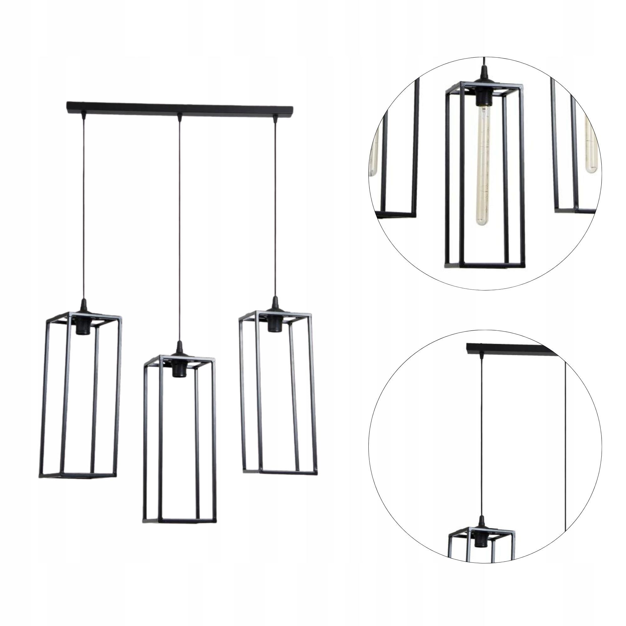 Stropní Závěsné Svítidlo Černé 3 x E27 Loft