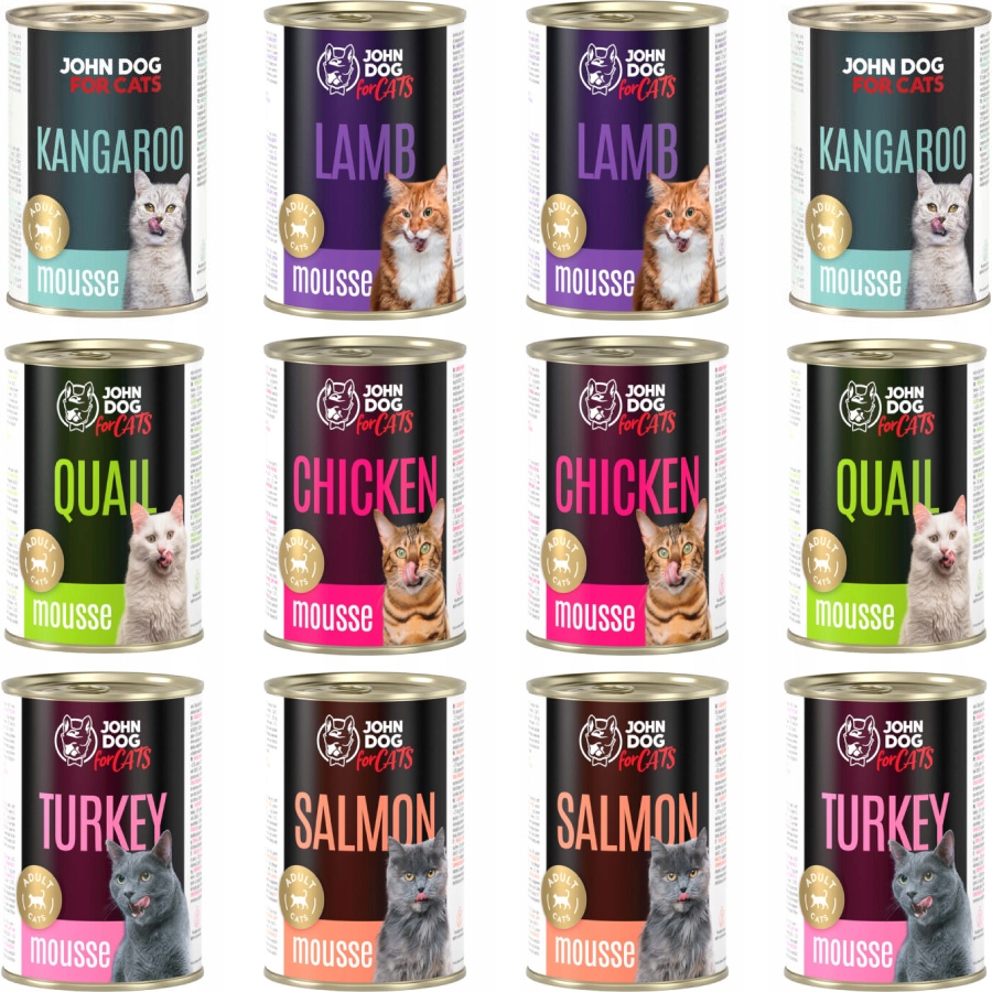 John Dog for Cats Karma Mokra dla Kota Mus Mix 12x 400g Bezzbożowa