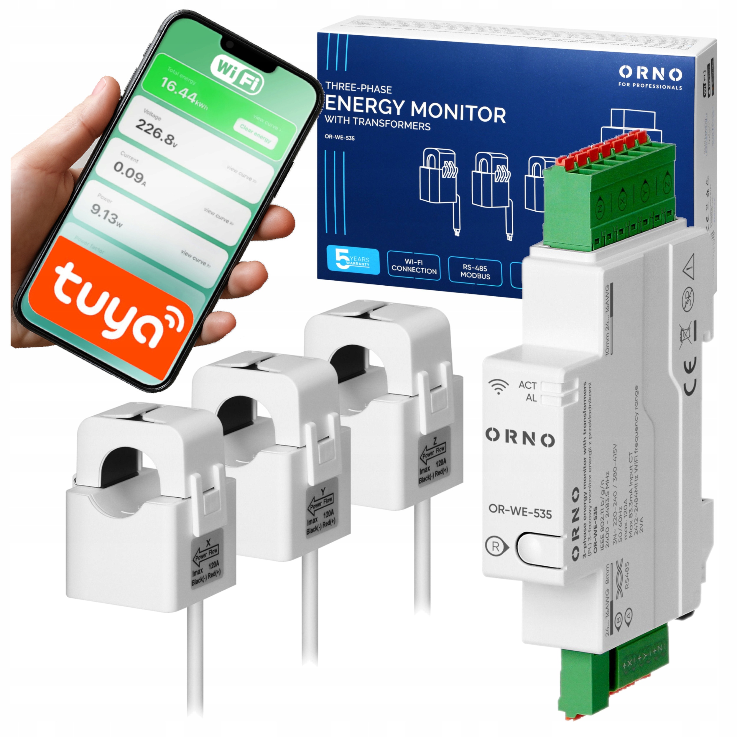 Licznik Energii Wifi Tuya 3-FAZOWY Dwukierunkowy 3 Przekładniki 120A RS-485