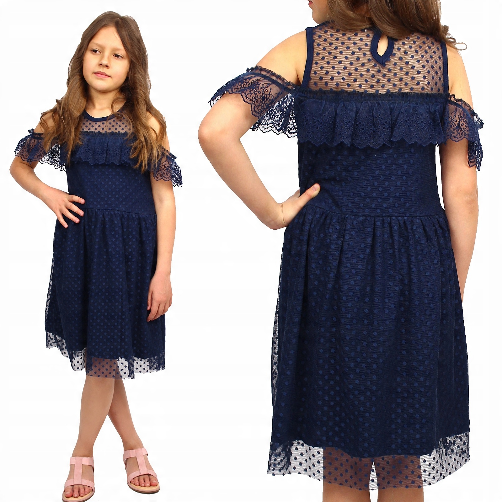 

Sukienka Falbanka Tiul Grochy Granat 116
