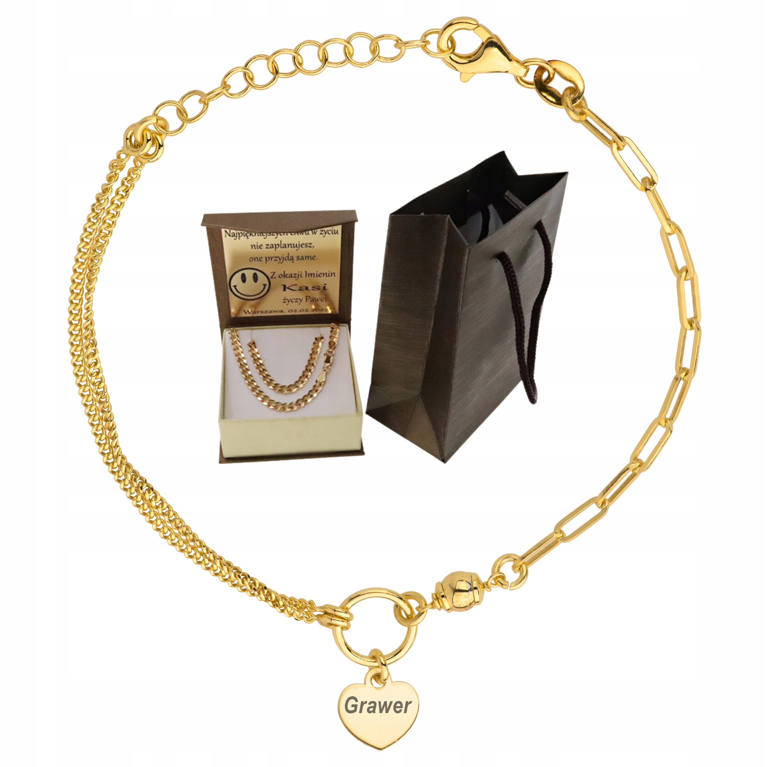 Dětský Zlatý Italský Náramek Se Srdcemi 585/925, Celé Gravírování Bonus