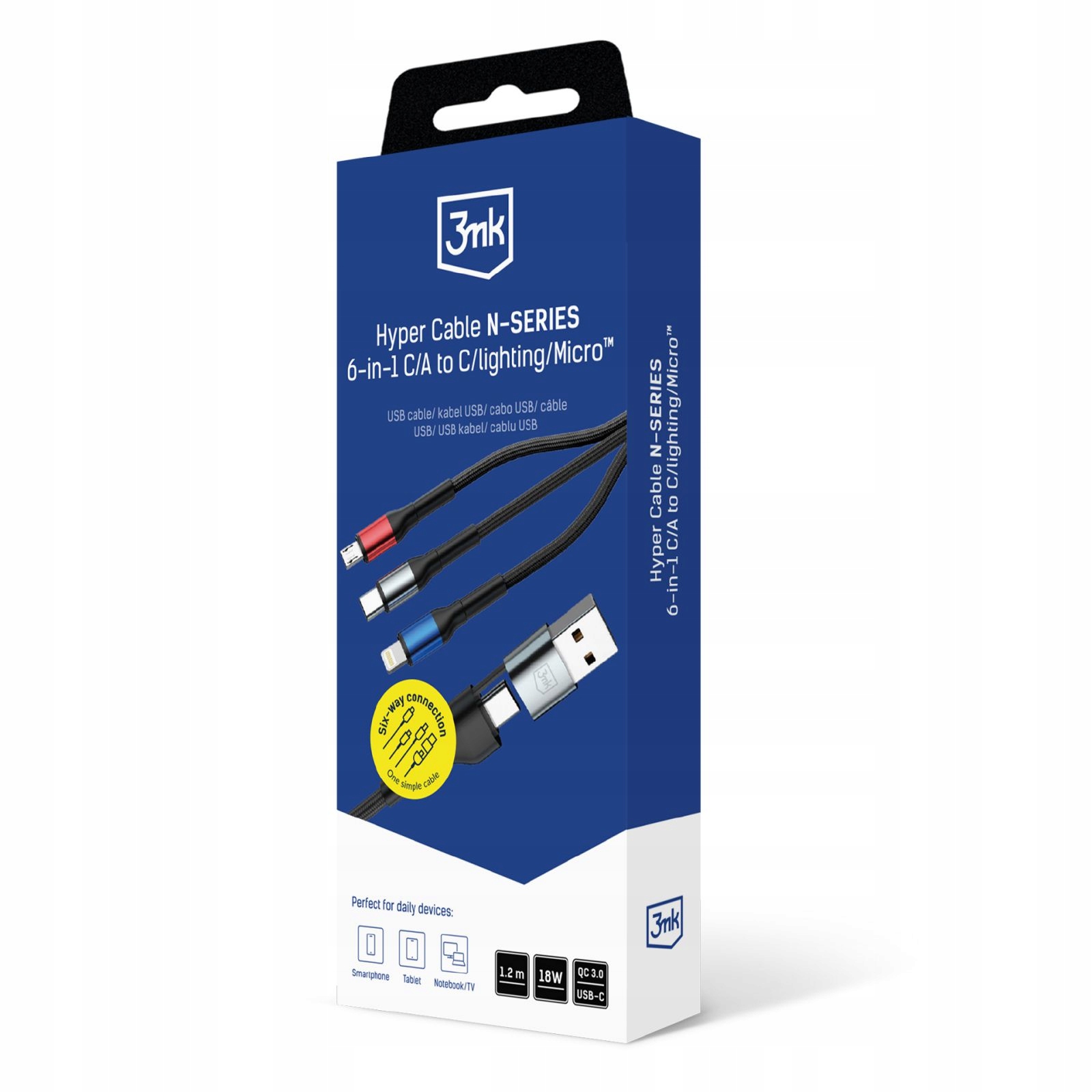 3MK Hyper Cable N-series 6 In 1 C/a To C/lightning/micro 1.2M Qc 3.0 9V/2A