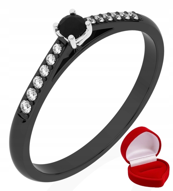 Zlatý Prstýnek 585 14k Brylant Č. 0,06 ct Černé Zlato R28