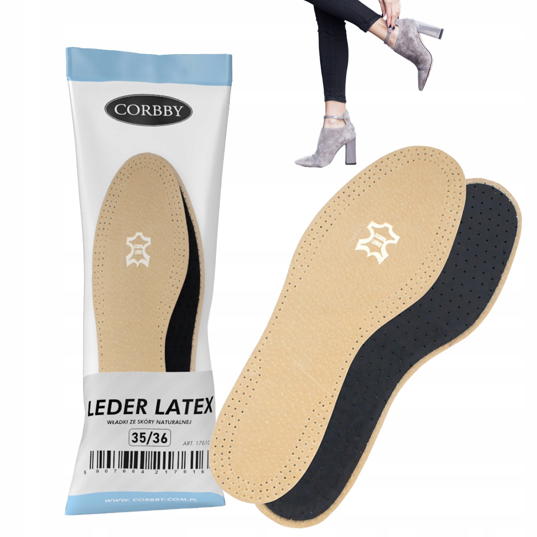 Wkładki do butów ze skóry naturalnej z węglem aktywnym Leder Latex r. 39-40