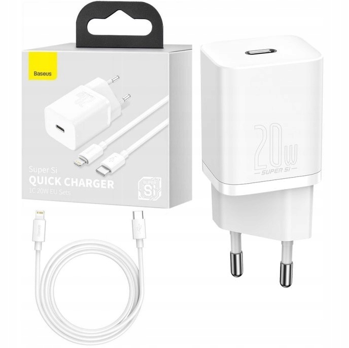 Baseus TZCCSUP-B02 Super Si Quick Charger 1C 20W + kabel USB-C do Lightning 1m Biały