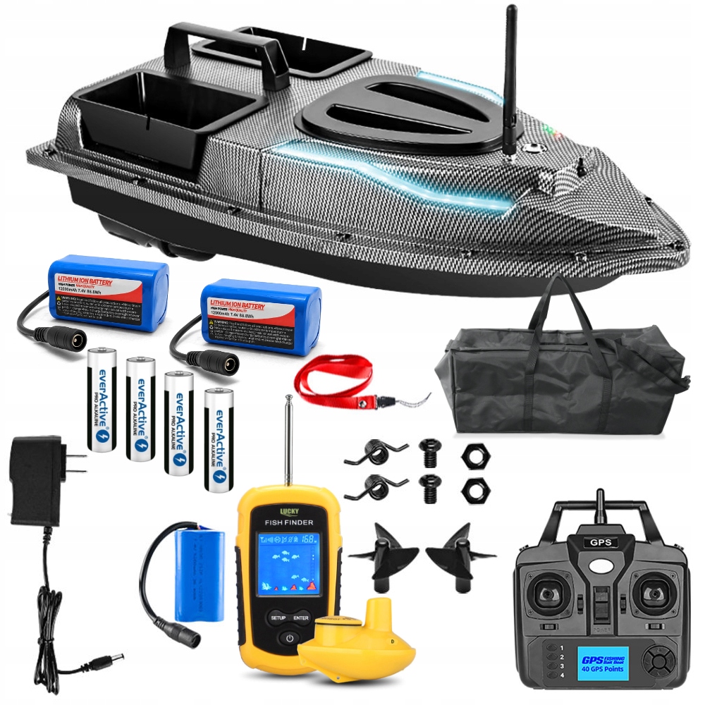 Návnadová loď Flytec V900 pro lov ryb Gps 3x Akumulátor Sonda Rf Taška