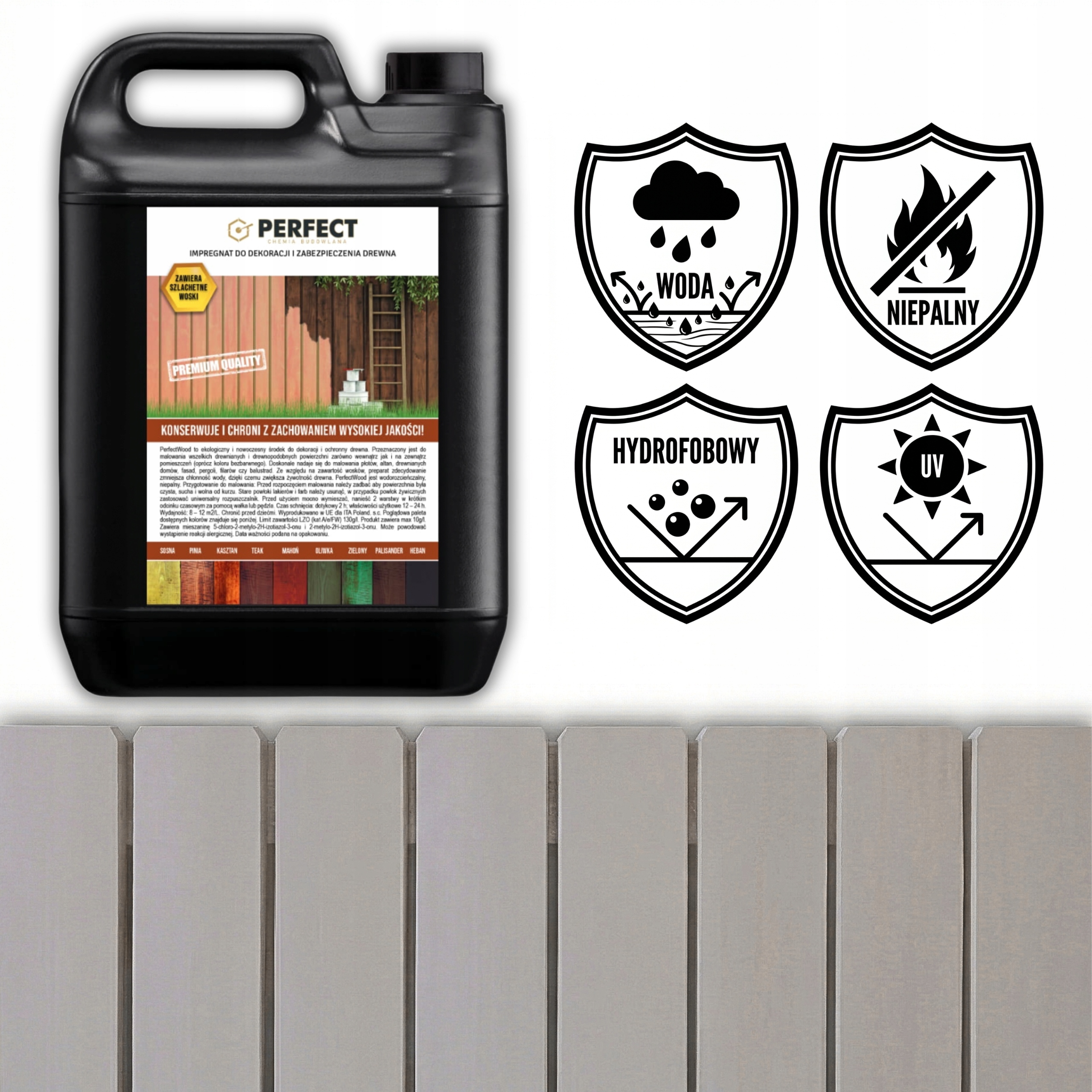 Impregnat do drewna barwiący Perfect Wood 10 L Szary 120 m2