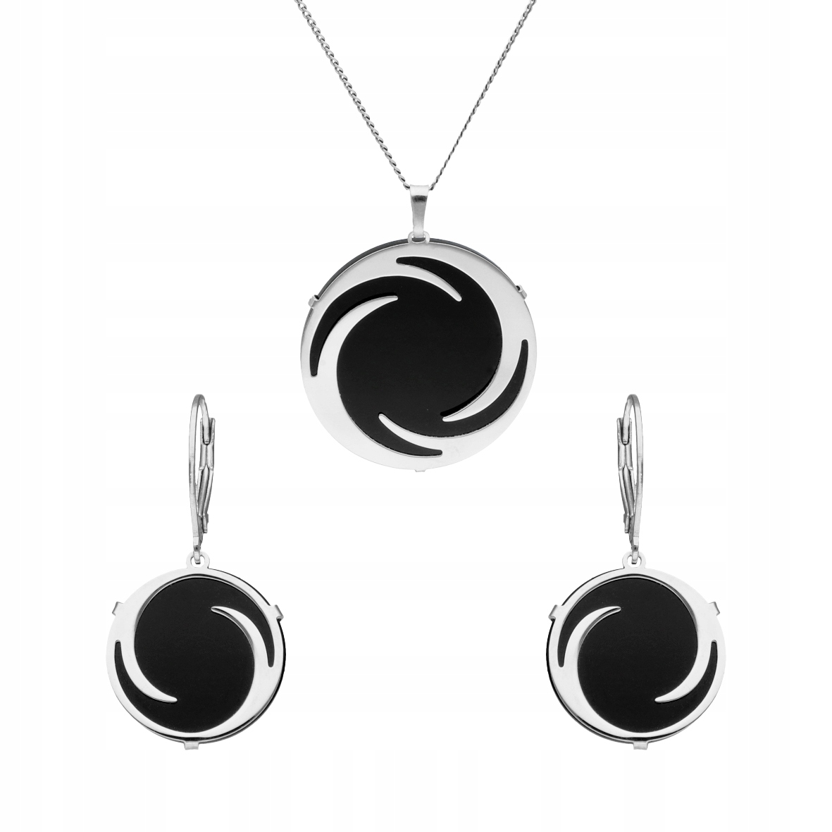 Stříbrný komplet s onyxem kulatý