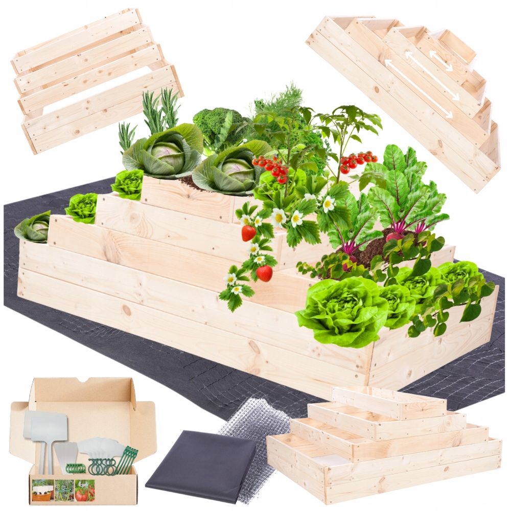 Pařeniště kaskádový nastavitelný dřevěný zeleninový záhon vyvýšený záhon 45x120x60