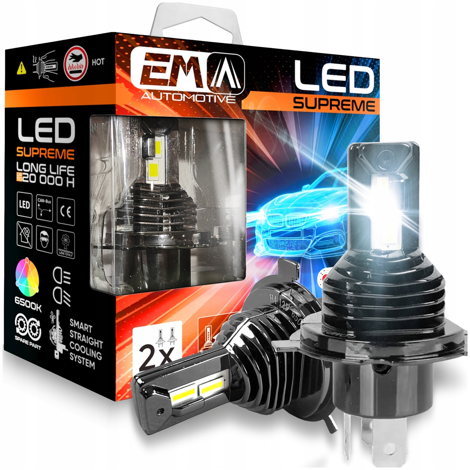 Automobilių H4 LED lemputė pakaitalas 12V 50W 6500k CANBUS su homologacija E4