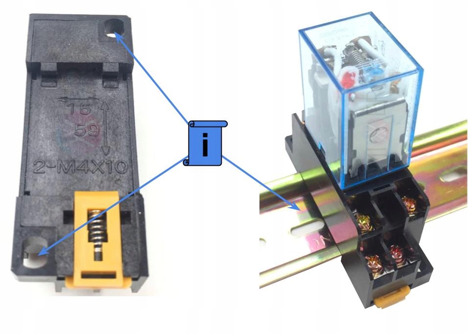 Stycznik Przekaźnik 24V DC 2x5A 1x10A z Podstawką Wysokość 65 mm
