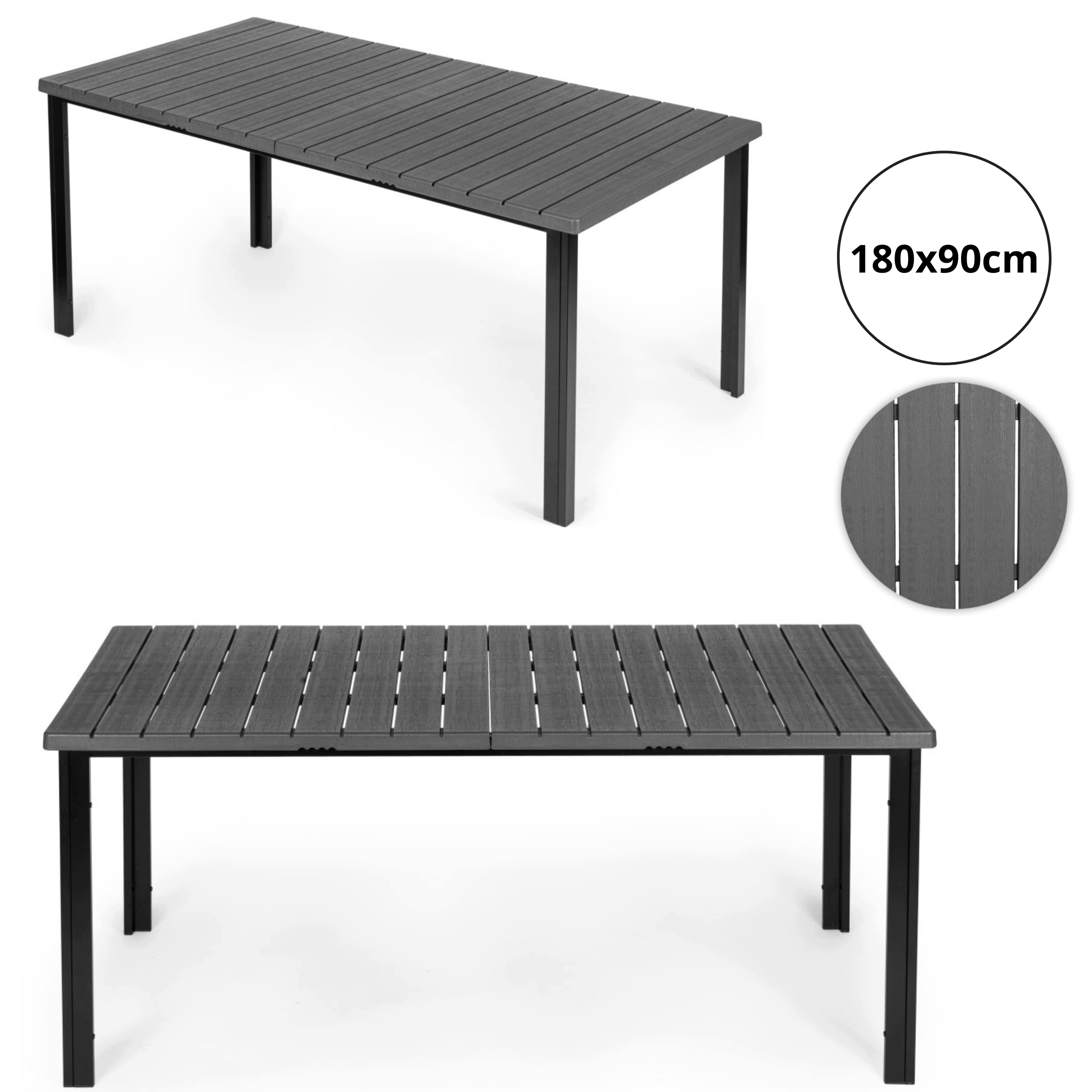 Stół Ogrodowy Duży Tarasowy 180x90 Cm 8 Osobowy Wodoodporny Szary