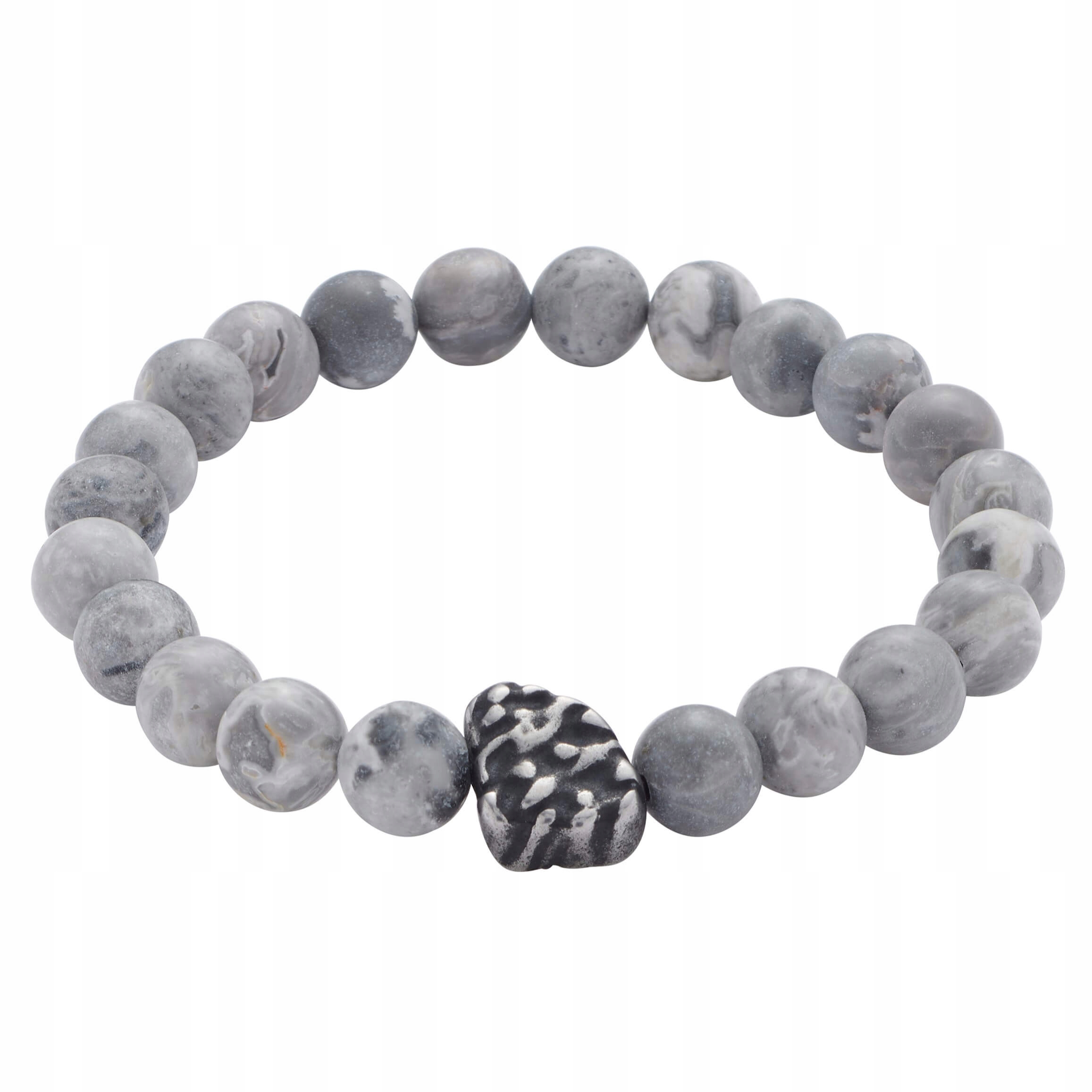 Magnetický náramek pro muže Kámen Jaspis Korálky Šedá Ocel Elastická