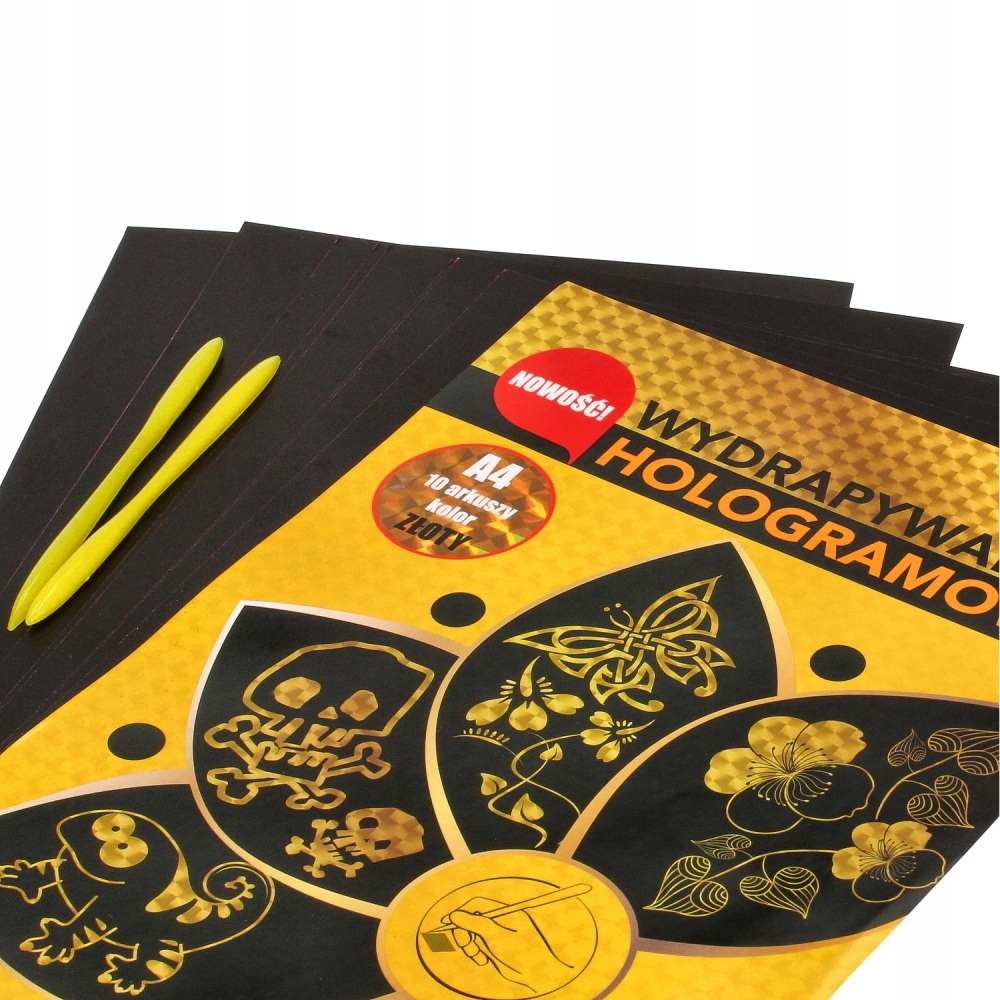wydrapywanka hologramowa  A4 a'10 ZŁOTA + 2 rylce — 5