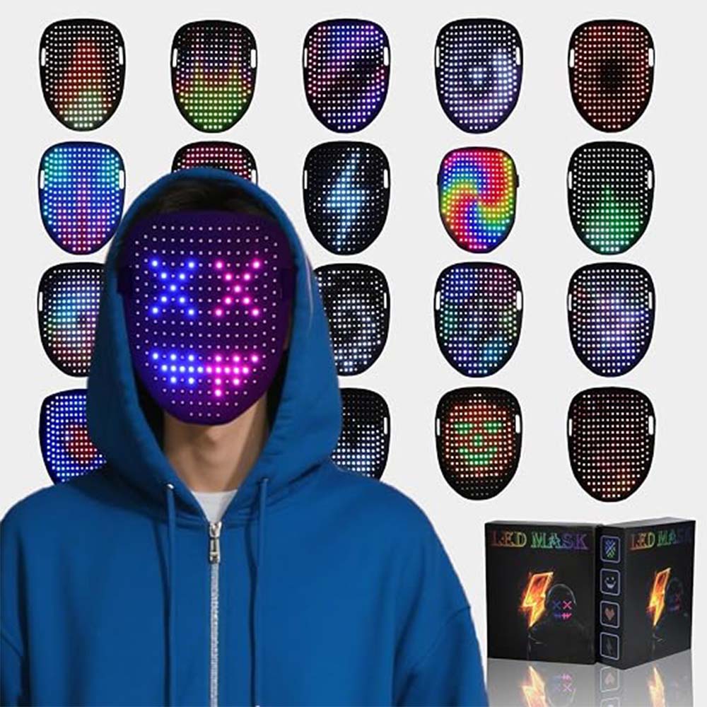 Led Rgb Digitální Maska Ovládaná Gesty Na Halloween Pro Děti I Dospělé