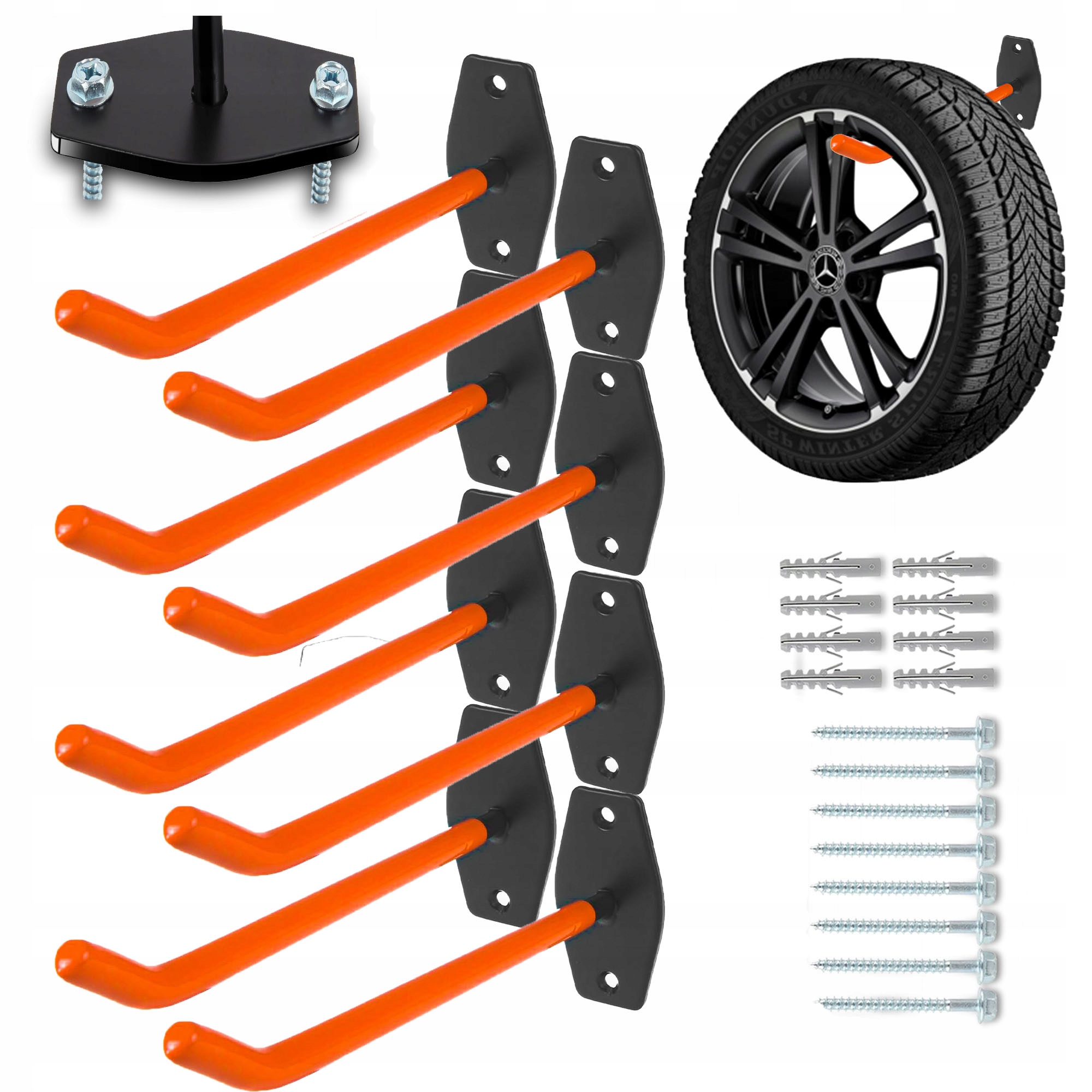 Ocelové Nástěnné Věšáky Na Pneumatiky Kola Kolo Nářadí Sada 8KS Do 60 Kg