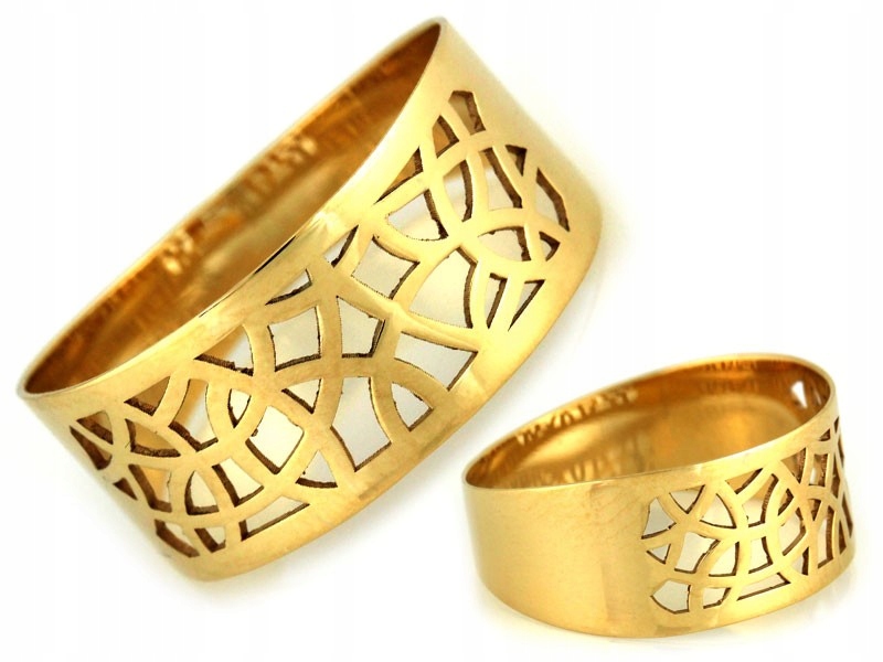 Ažurový zlatý prsten 585, široký prstýnek r14, moderní vzor, 1.43 g