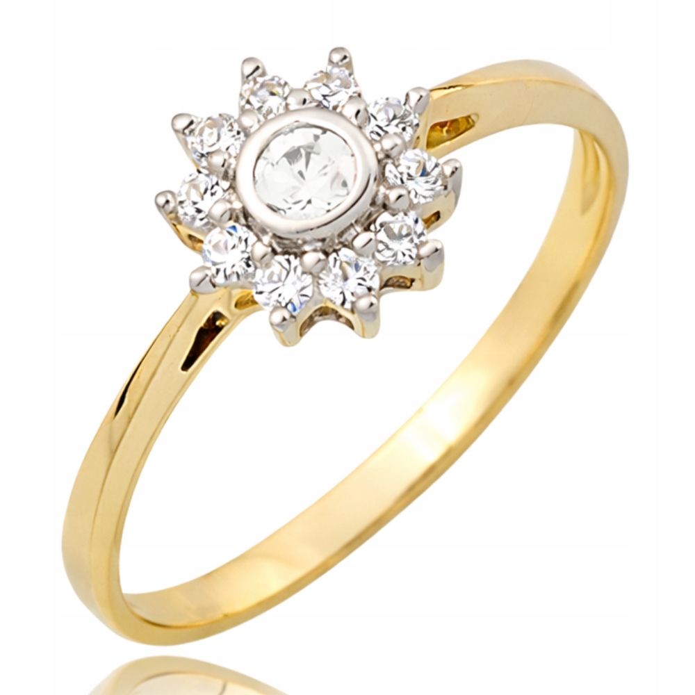 Zlatý Prstýnek 585 s Bílou Zirkonií Květ Gravírování Bonus r11