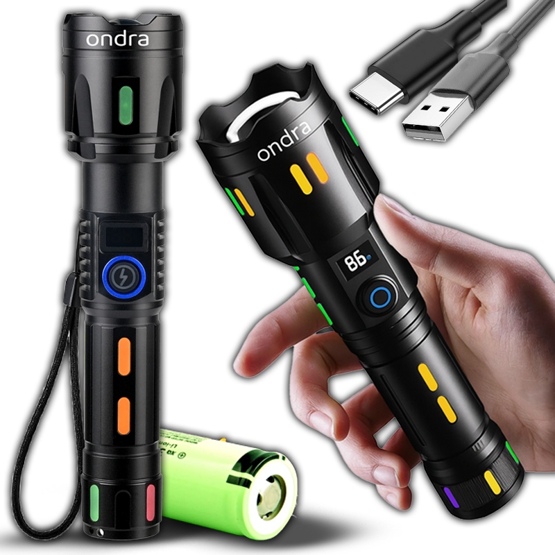 Ruční Bateriová Led Svítilna 20W Zoom, Funkce Powerbanky Usb-c