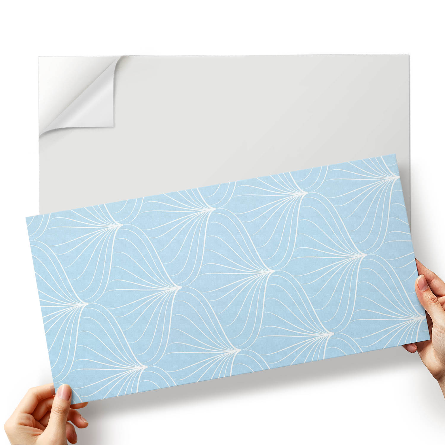 Vinylové dlaždice s grafikou do koupelny Vlny v jemném motivu 10x40x20 cm