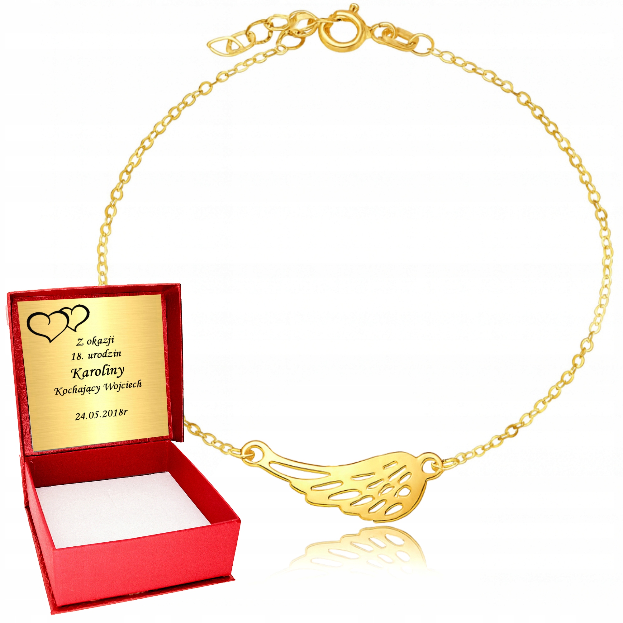 Złota Bransoletka Złoto 333 skrzydło dla kobiety na Urodziny Grawer