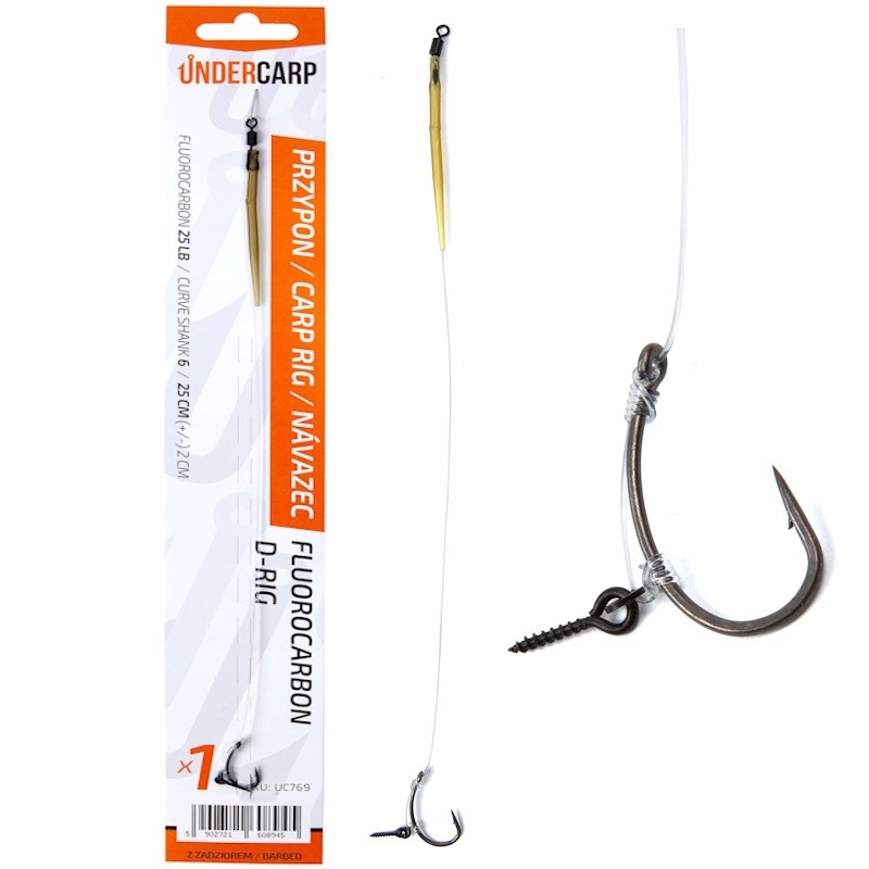 Przypon Karpiowy Undercarp Fluorocarbon D-Rig 6 25lbs 25cm Curve Shank 1szt