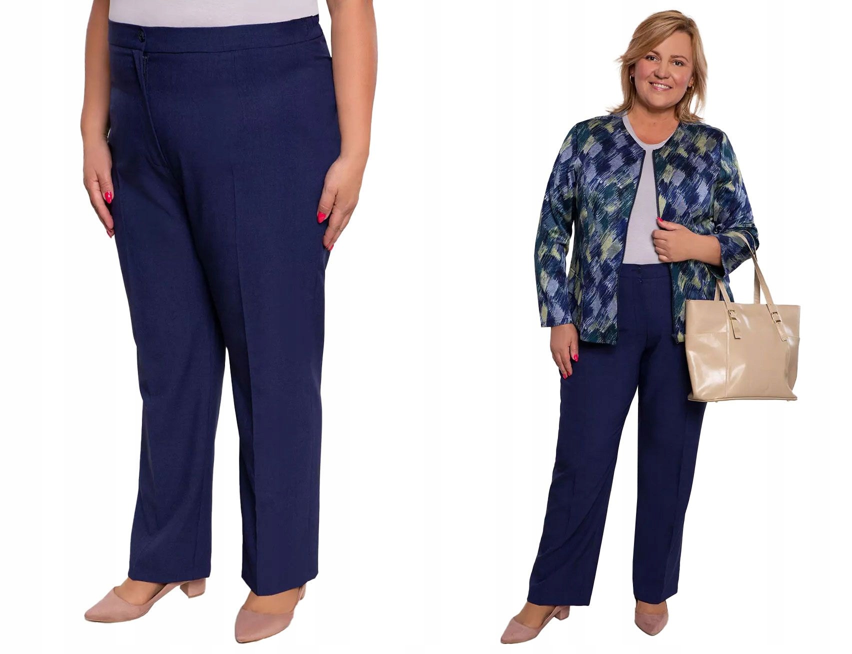 Modré lněné kalhoty s výstřihem, velikost 54