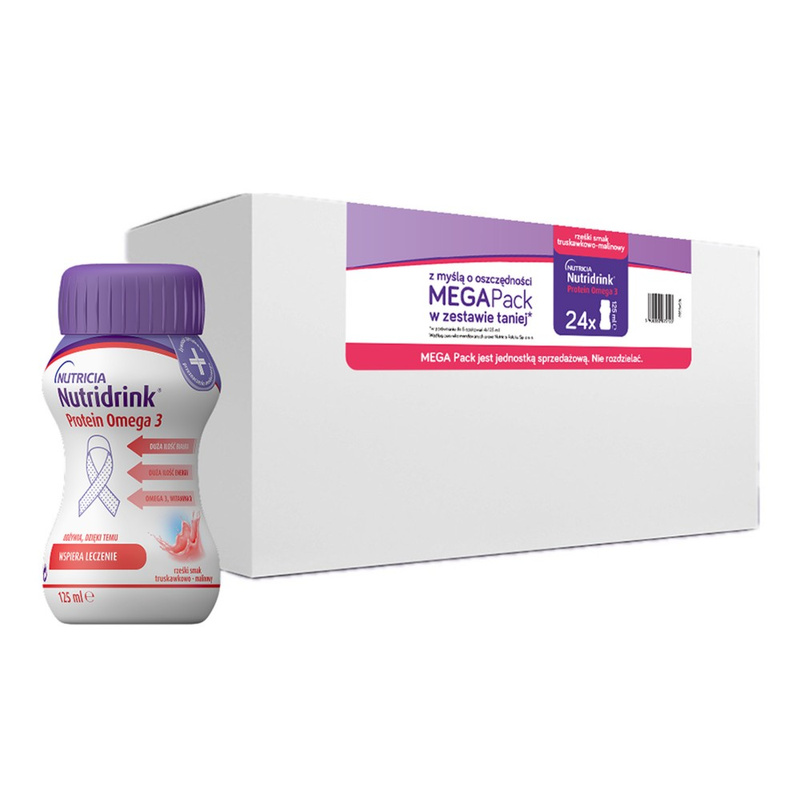 Nutridrink Protein Omega-3 o smaku truskawkowo-malinowym Pack 24x125ml