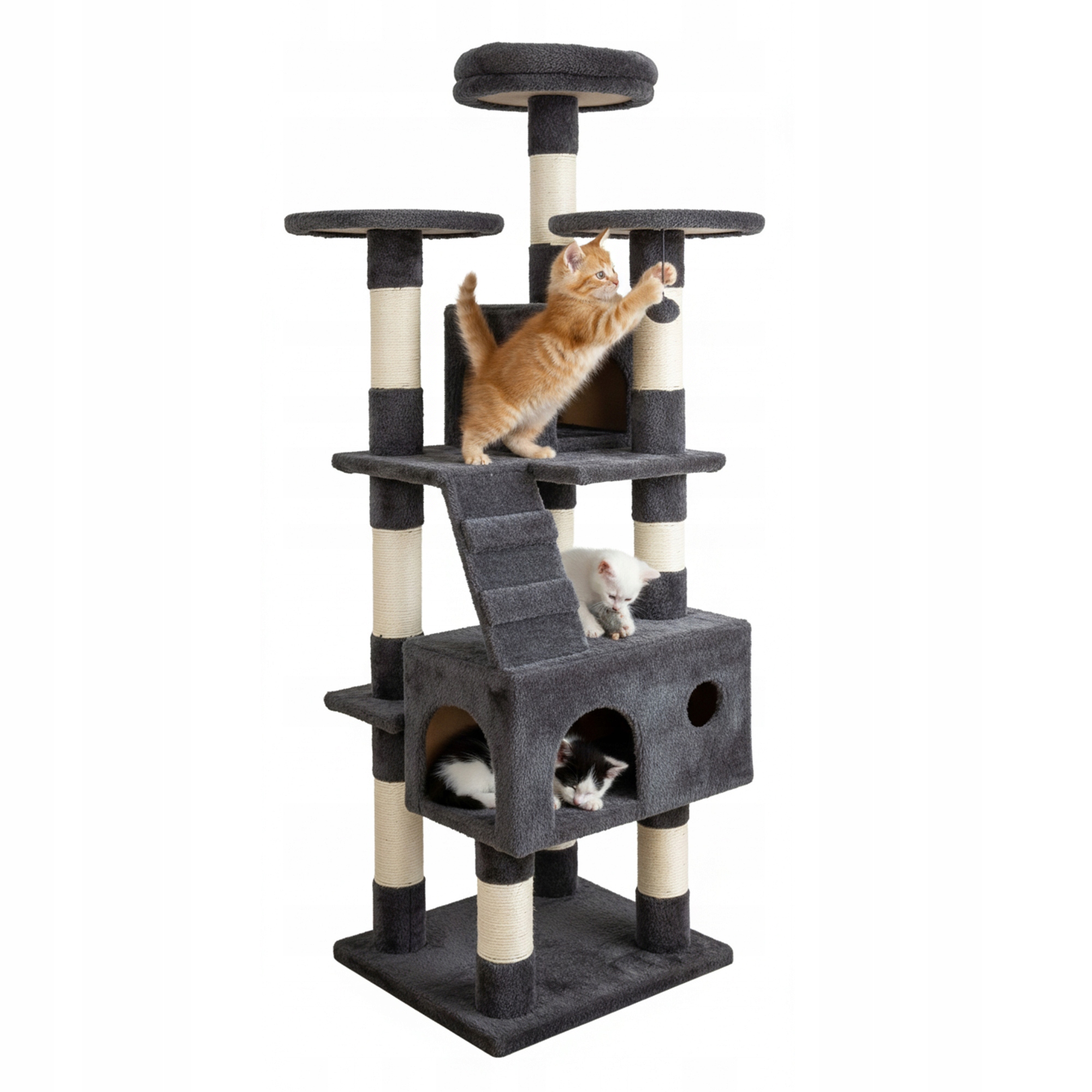 Drapak pro kočky Pelíšek Domeček Velký Sloupek Věž 40×35×140 cm Tmavě šedý