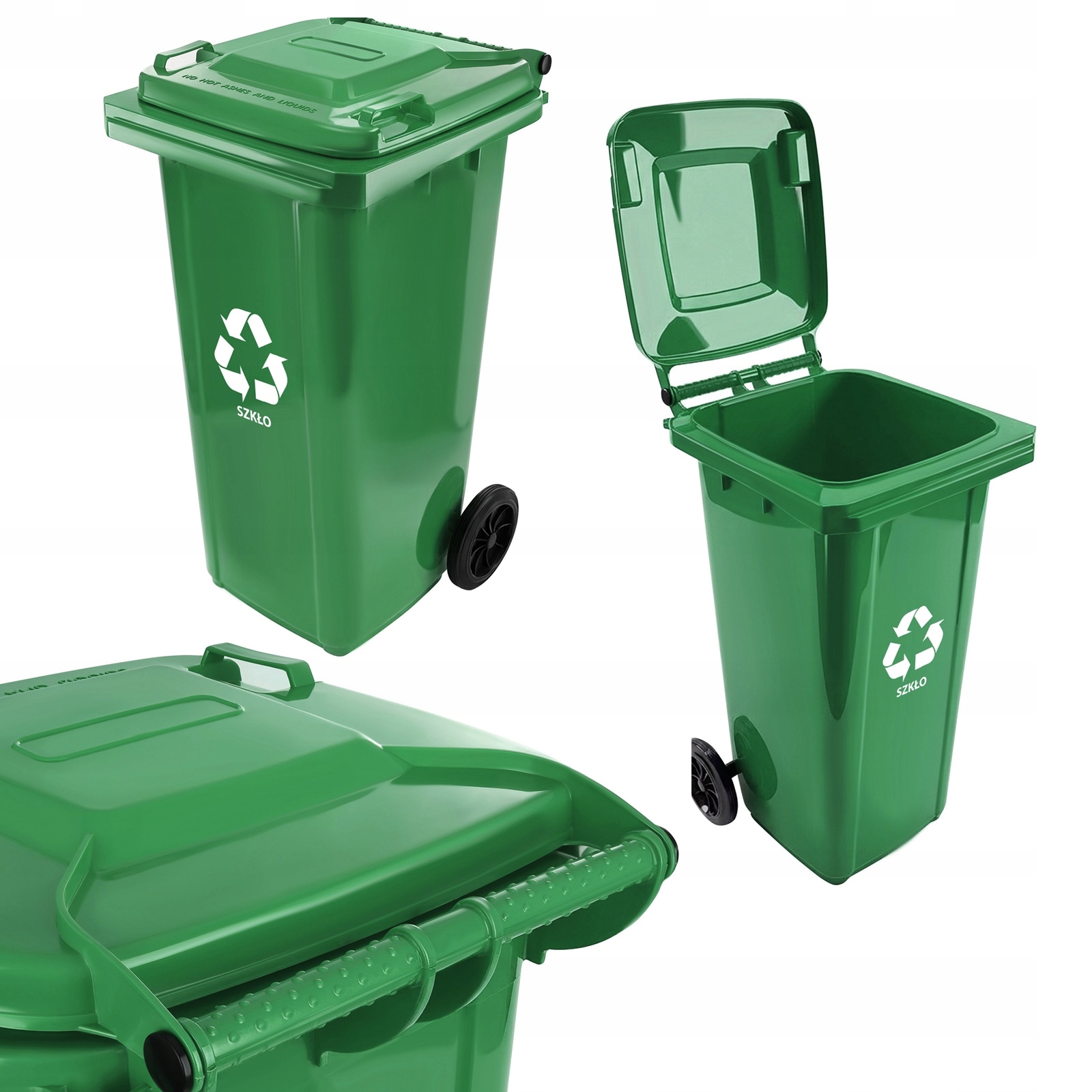 Pojemnik na szkło 120L zielony kosz do segregacji śmieci z kółkami