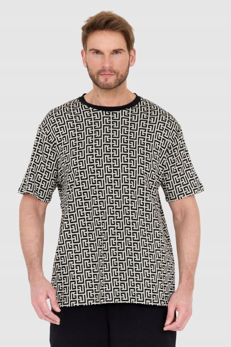 Balmain Męski t-shirt w czarno-biały monogram XL