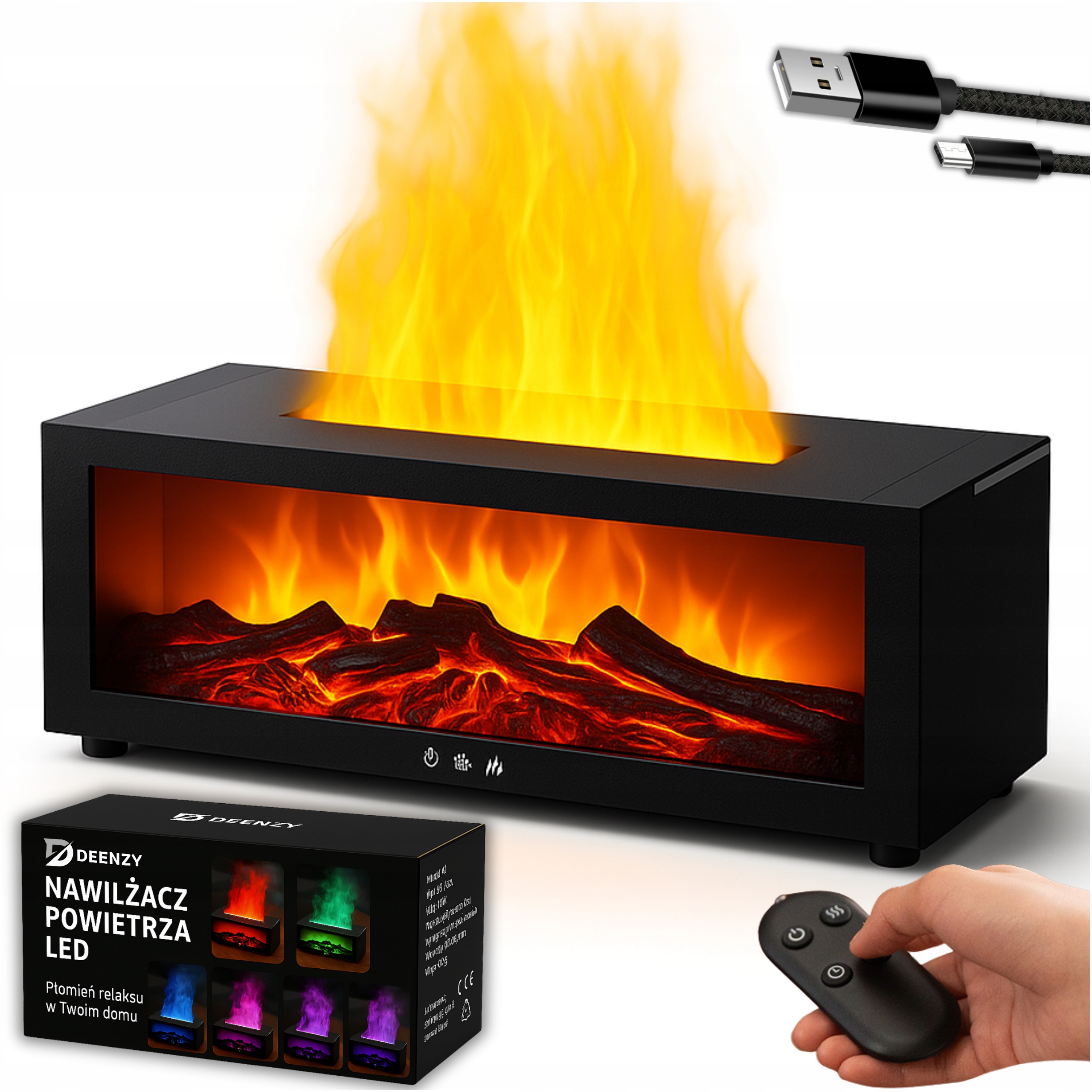 Nawilżacz Powietrza Kominek Led Rgb Dyfuzor Aromaterapia Timer Pilot