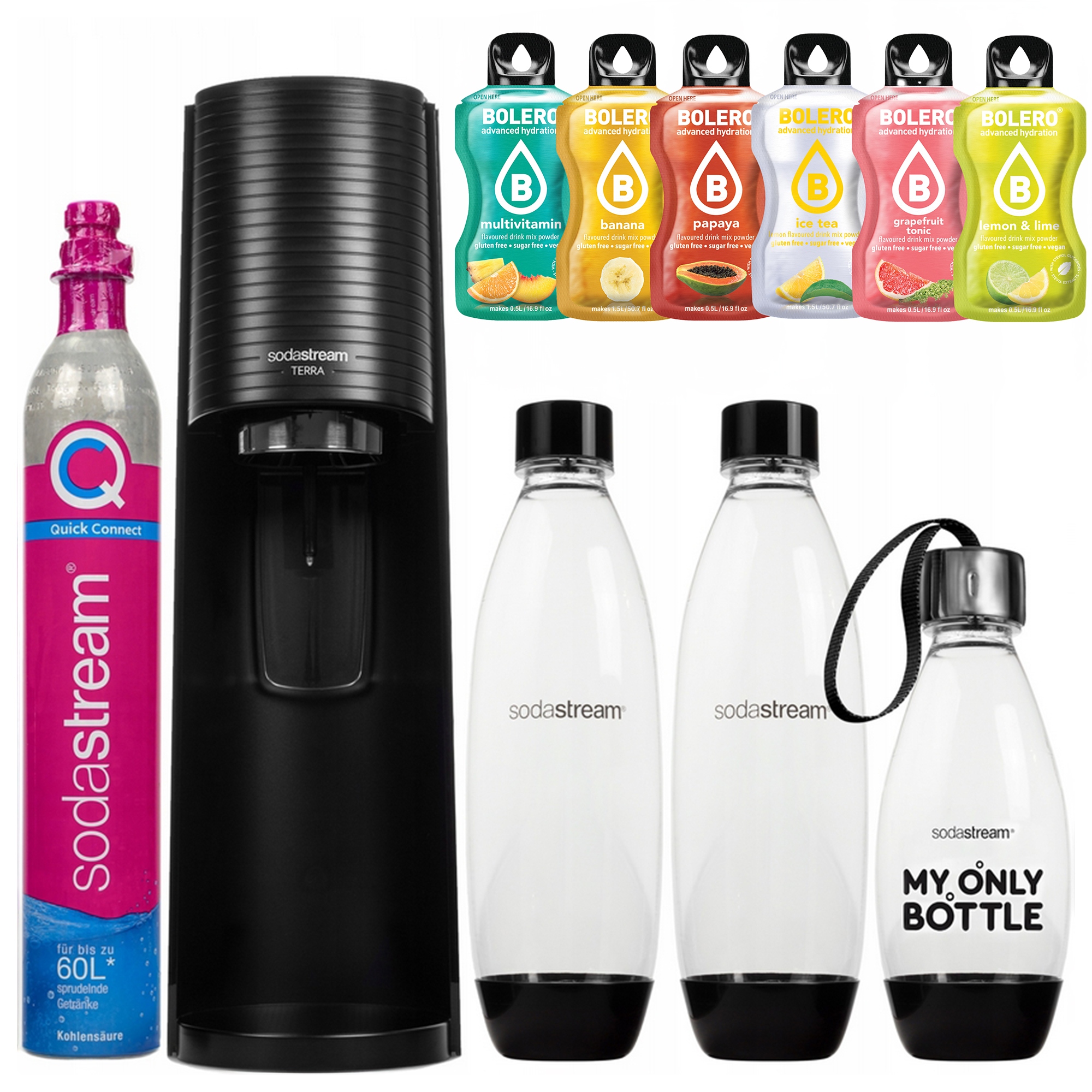 Výrobník sody Sodastream Terra černý, 3 lahve bolero