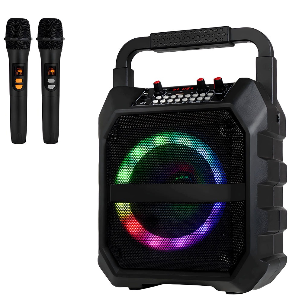 Výkonný Bluetooth Karaoke Reproduktor, Přenosná Sada 2 Bezdrátových Mikrofonů