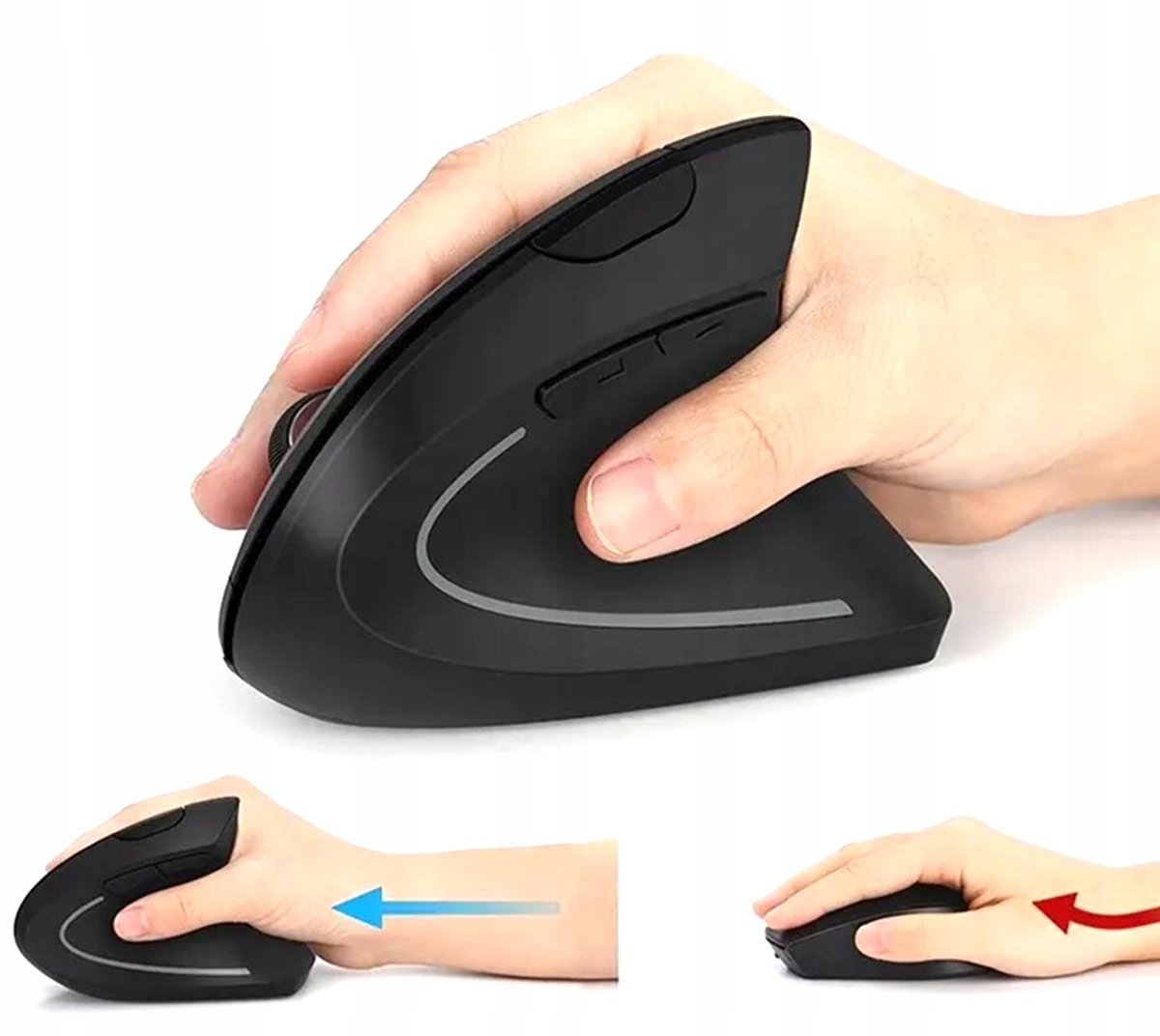 MYSZ ERGONOMICZNA MYSZKA PIONOWA WERTYKALNA BEZPRZEWODOWA + BATERIE Kolor czarny