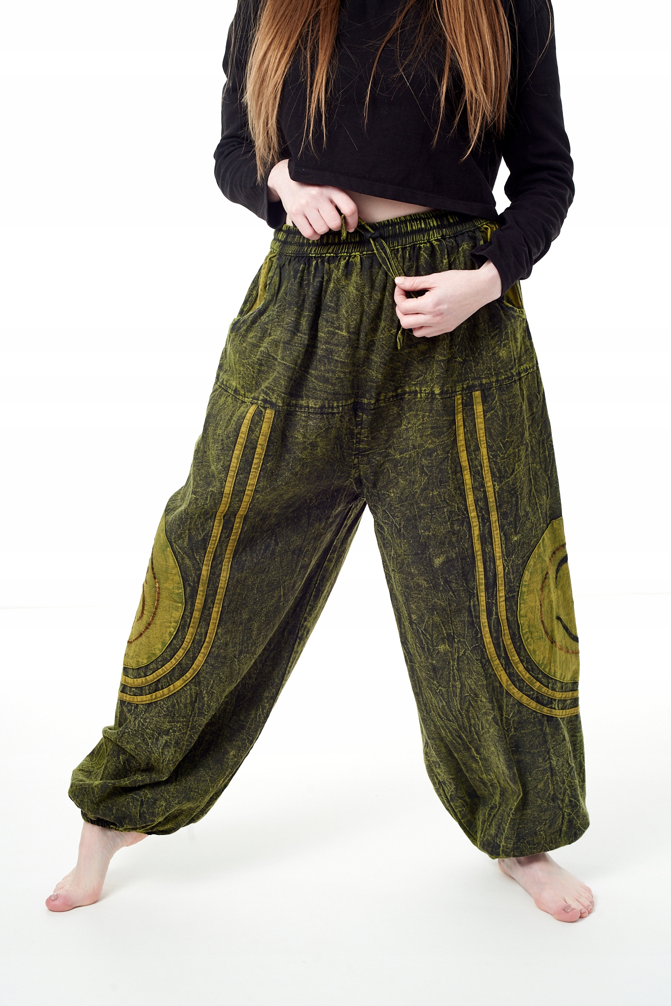 Kalhoty baggy volné aladinky se symbolem Om přetíratelné hippie etno