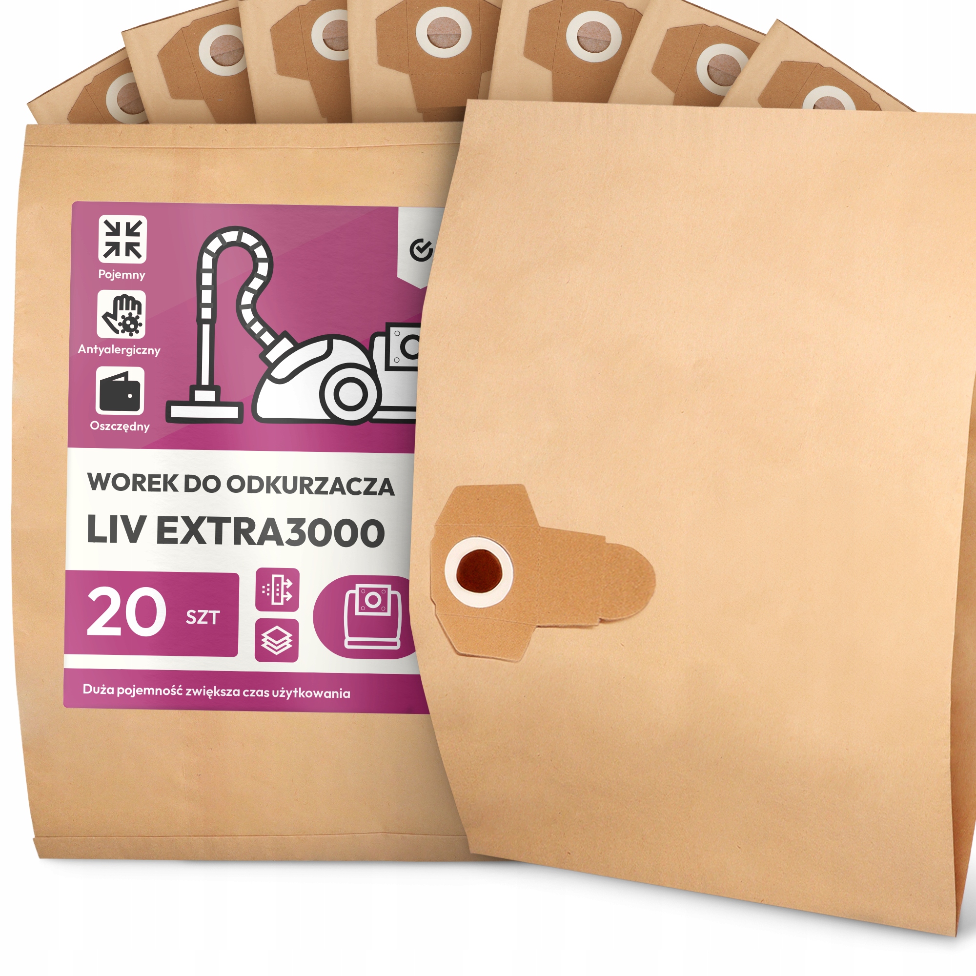 20 x Sáček Do Vysavače Liv EXTRA3000 Papírový 2-vrstvový Sáček Sáčky 2A