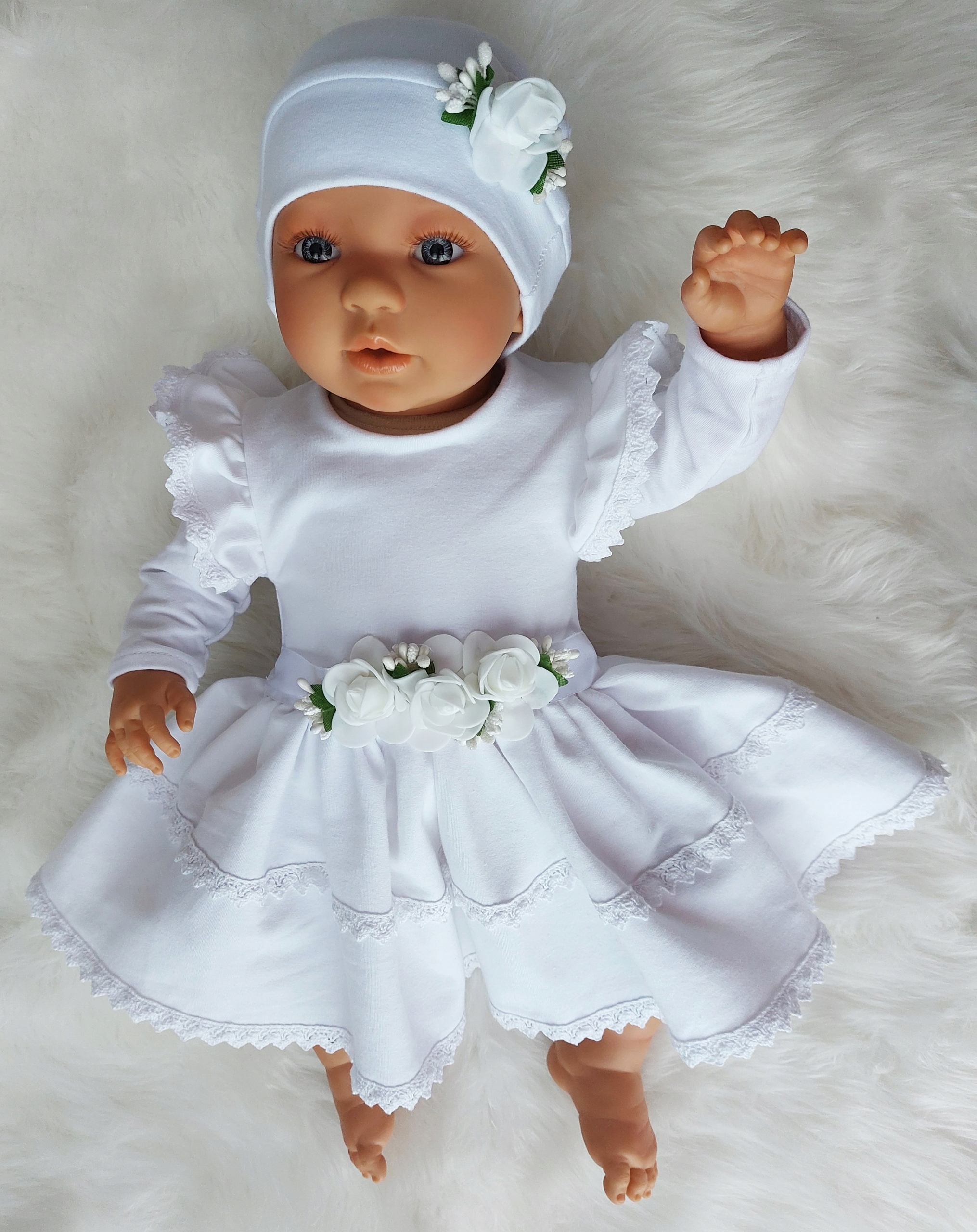 3CZ SUKIENKA KOMPLET BAWEŁNA DO CHRZTU R.62 Kolor biały