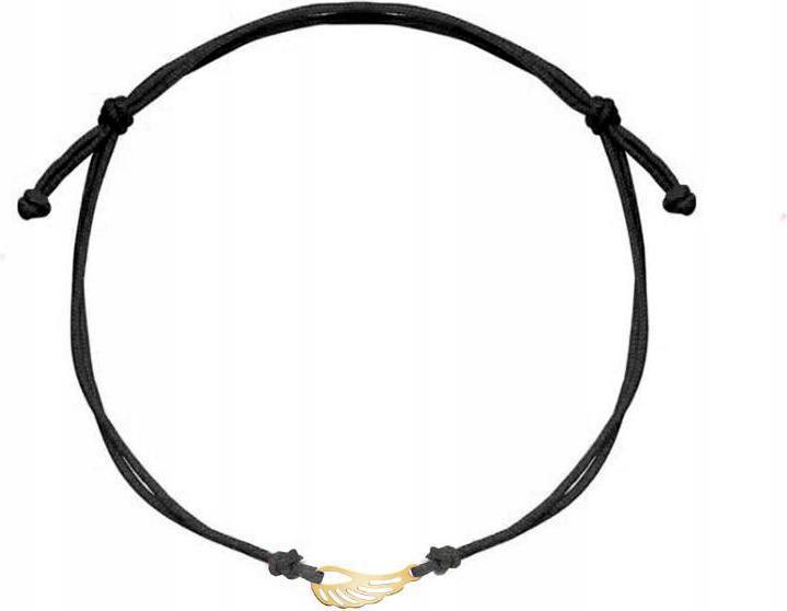 Bransoletka złota 333 sznurkowa czarny sznurek ażurowe skrzydełko damska