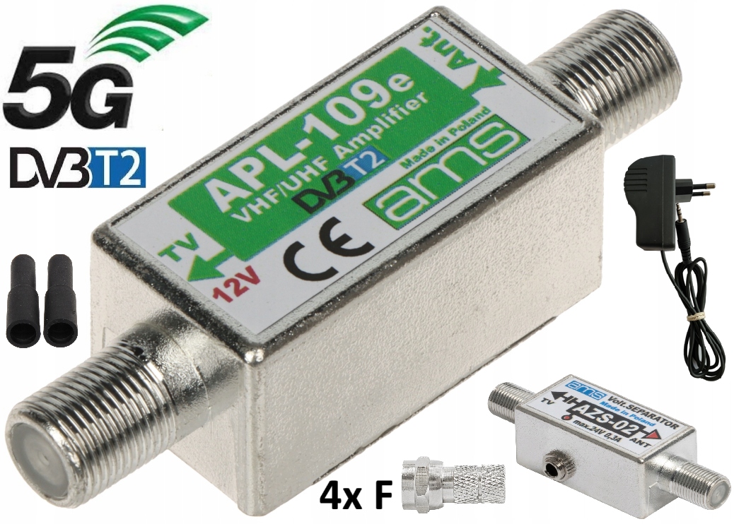 Wzmacniacz APL-109 Separator zasilania AZS-02 Zas. Jack 4x wtyk F