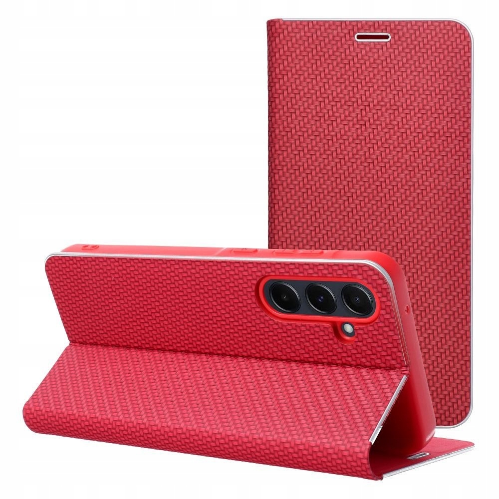 Etui z klapką na Samsung A37 5G Luna Book Carbon czerwone