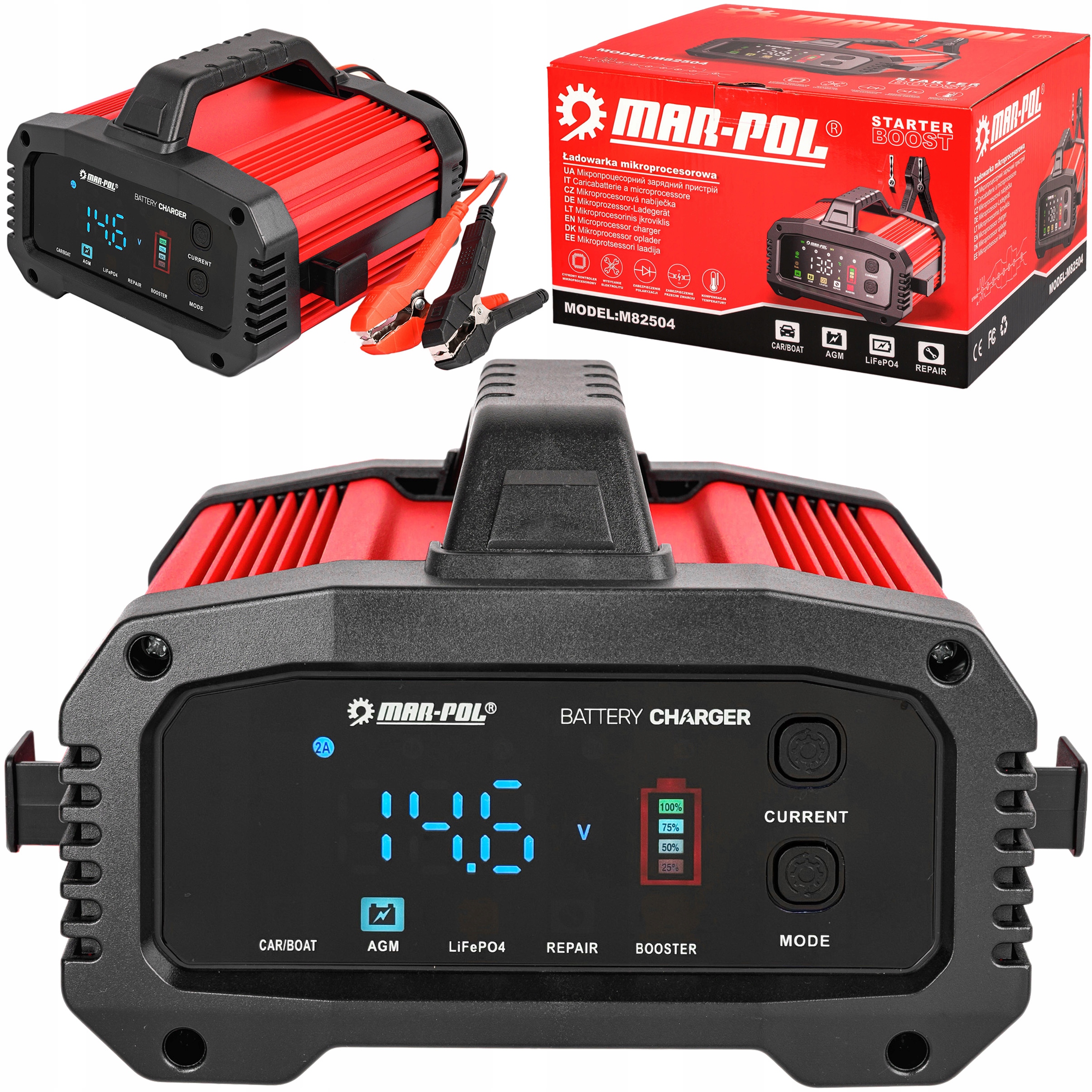Prostownik Ładowarka Do Akumulatorów Z Rozruchem Agm Booster 12V 24V 25A