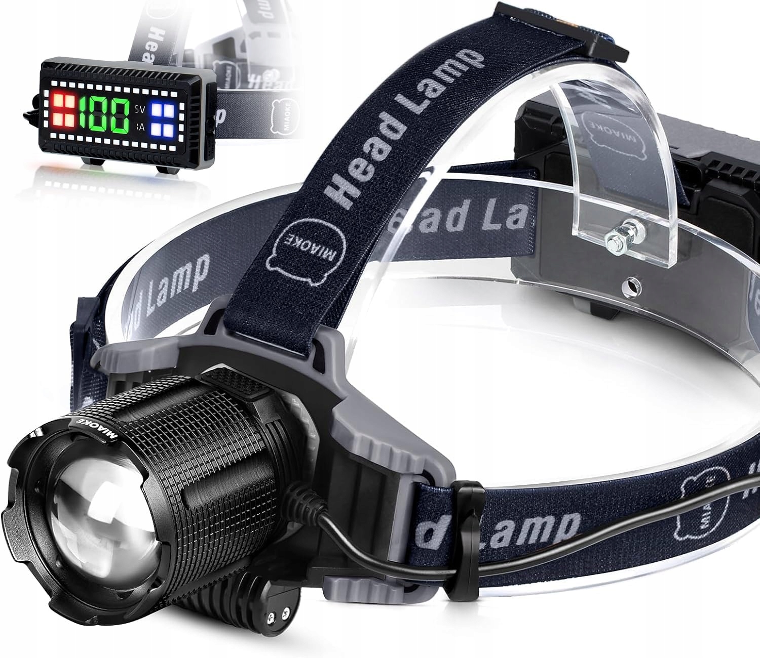MIAOKE Latarka Czołowa LED USB Wodoodporna 100000 Lumenów 4 Tryby — miniatura 14