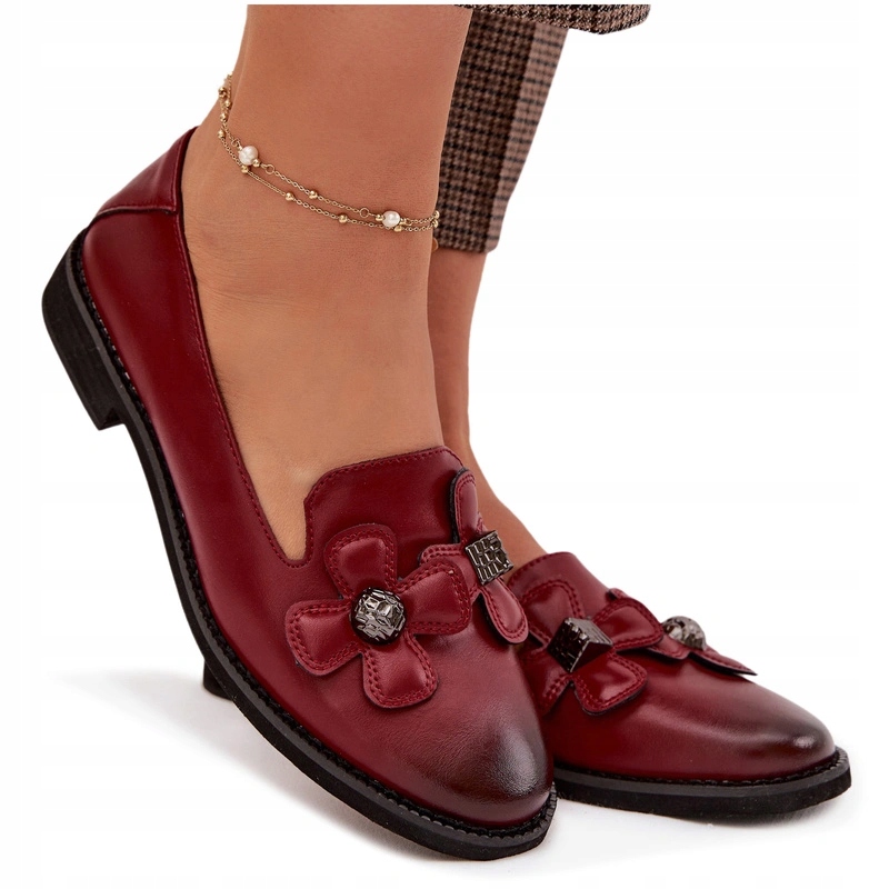 Dámské Polobotky Nazouvací Plochý Podpatek Květiny Eko Kůže Jezzi Vínová 36