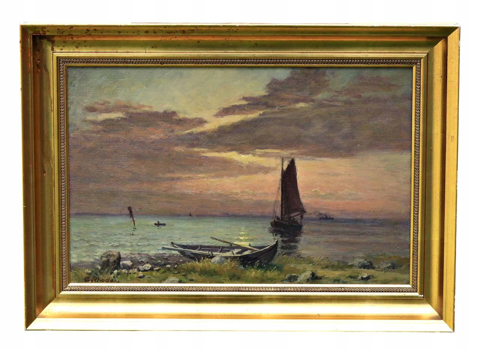 Christian Rhode (1887-?) - marynistyczna scena nocna, olej na płótnie